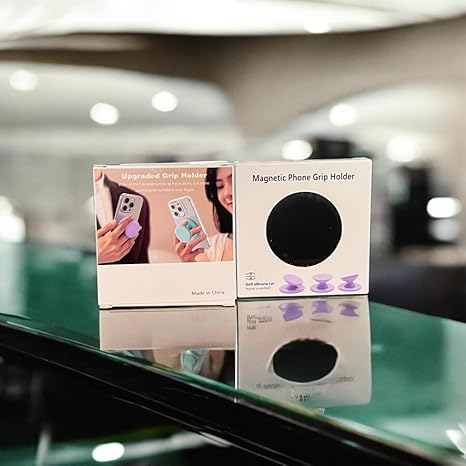 Magnetic Phone Grip Kickstand - Compatible With MagSafe, iPhone, Samsung and Devices With Magnetic Shell Using The Adapter Ring (Included)
