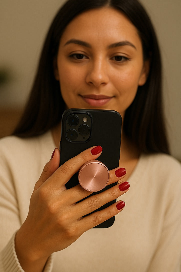 Magnetic Phone Grip Kickstand - Compatible With MagSafe, iPhone, Samsung and Devices With Magnetic Shell Using The Adapter Ring (Included)
