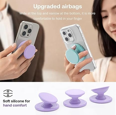 Magnetic Phone Grip Kickstand - Compatible With MagSafe, iPhone, Samsung and Devices With Magnetic Shell Using The Adapter Ring (Included)