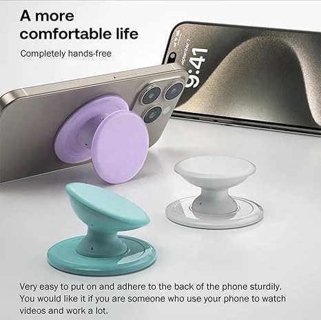Magnetic Phone Grip Kickstand - Compatible With MagSafe, iPhone, Samsung and Devices With Magnetic Shell Using The Adapter Ring (Included)