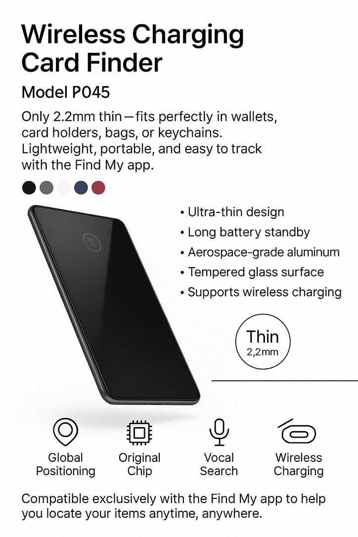P045 Wallet Tracker Compatible with Apple Find My – 500mAh Rechargeable Wireless Qi Tile Tracker