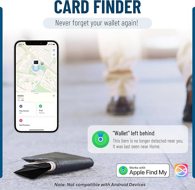 P045 Wallet Tracker Compatible with Apple Find My – 500mAh Rechargeable Wireless Qi Tile Tracker