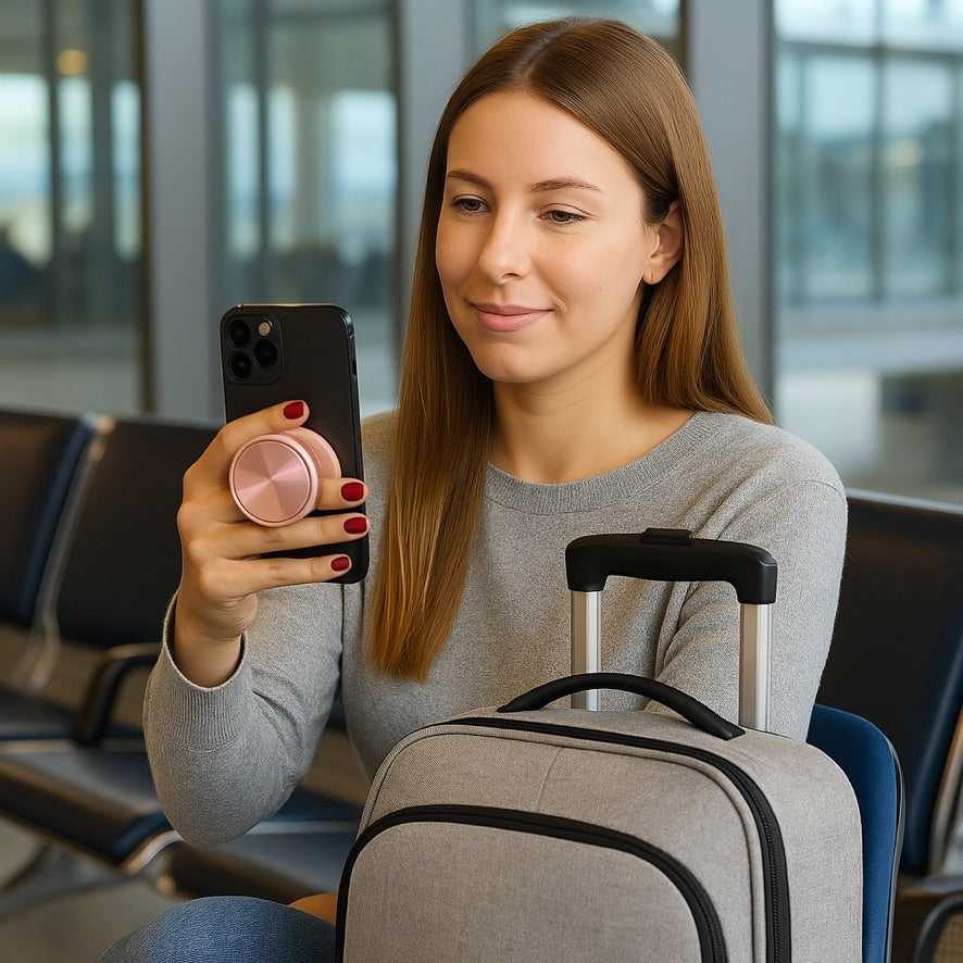 Magnetic Phone Grip Kickstand - Compatible With MagSafe, iPhone, Samsung and Devices With Magnetic Shell Using The Adapter Ring (Included)