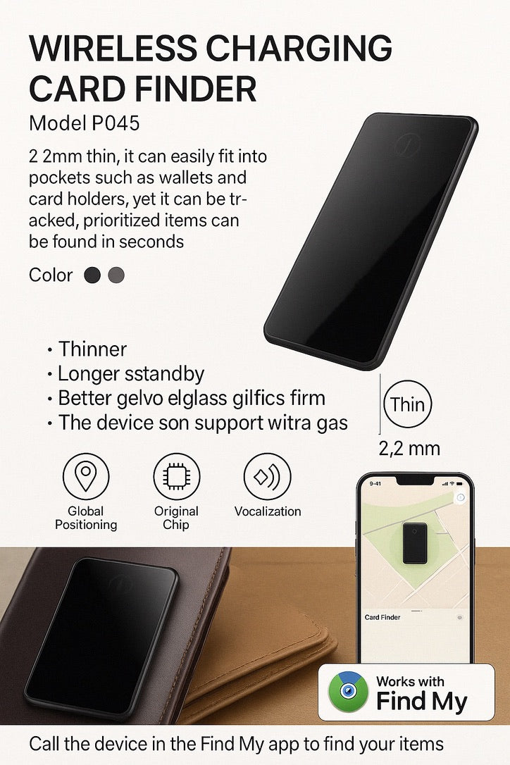 P045 Wallet Tracker Compatible with Apple Find My – 500mAh Rechargeable Wireless Qi Tile Tracker