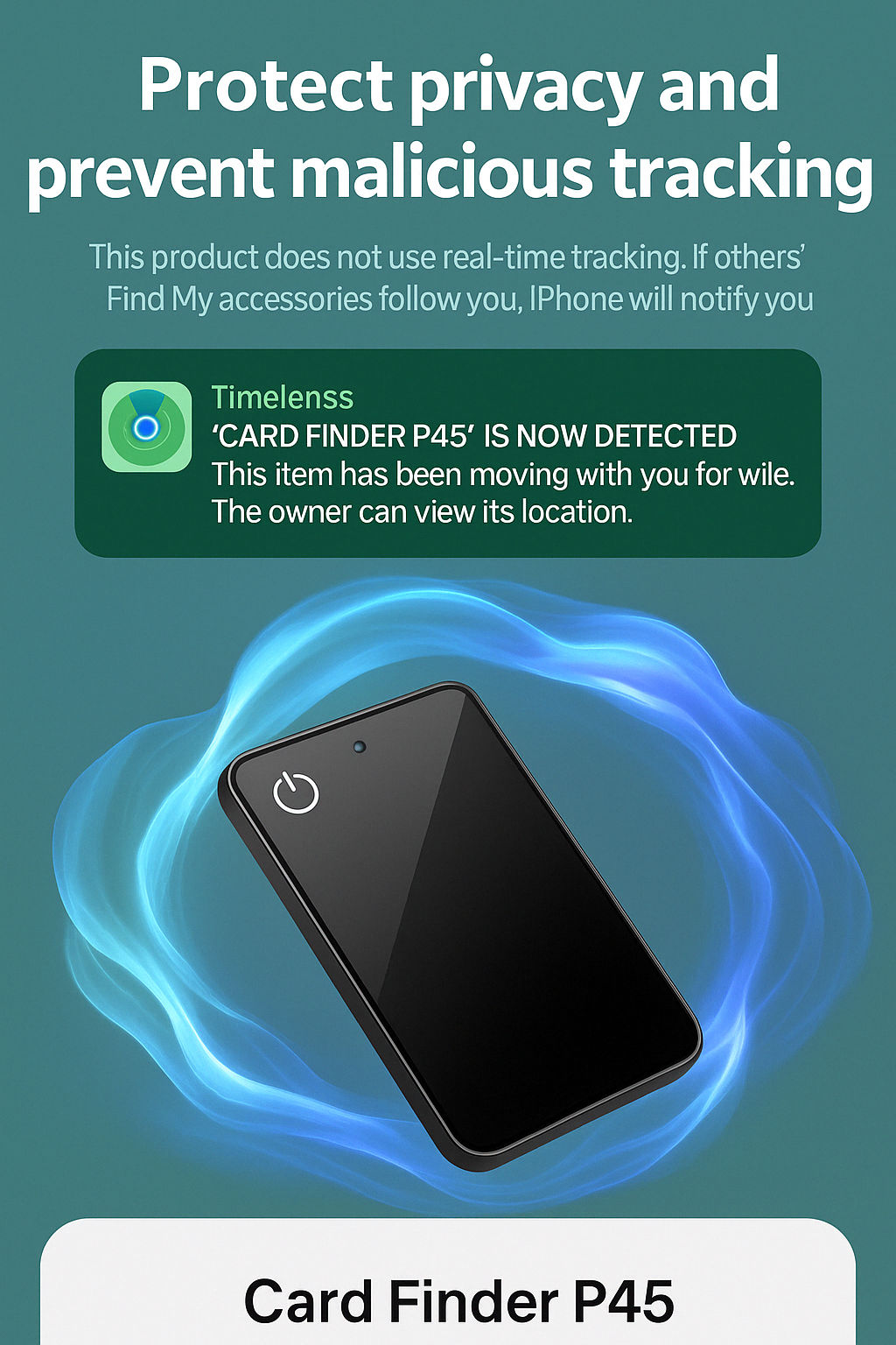 P045 Wallet Tracker Compatible with Apple Find My – 500mAh Rechargeable Wireless Qi Tile Tracker