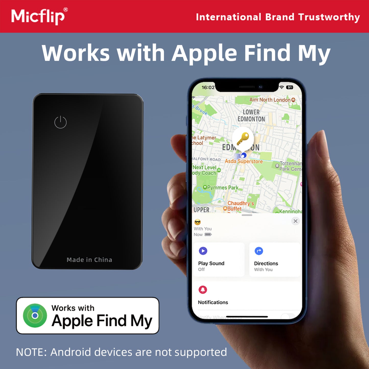 P045 Wallet Tracker Compatible with Apple Find My – 500mAh Rechargeable Wireless Qi Tile Tracker