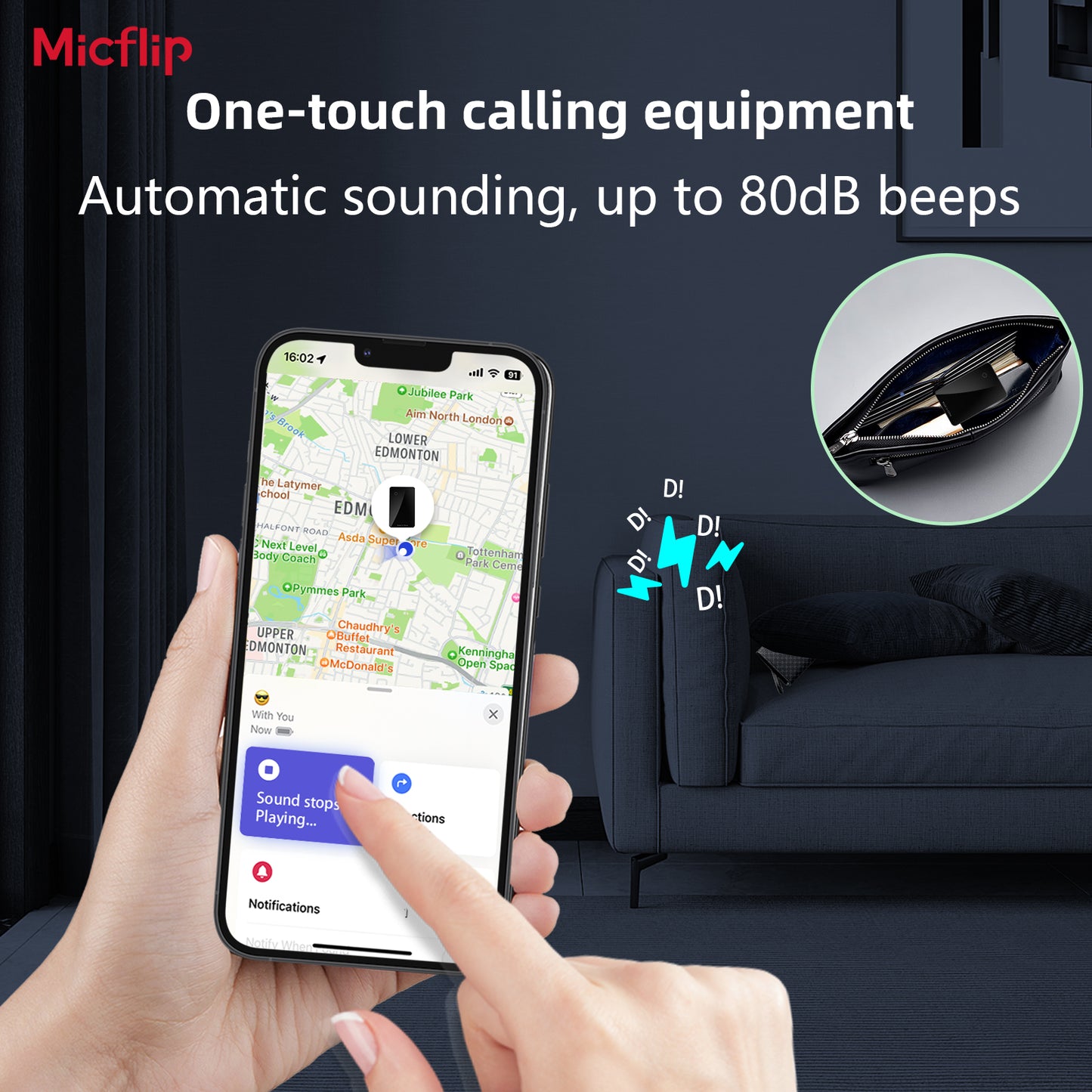 P045 Wallet Tracker Compatible with Apple Find My – 500mAh Rechargeable Wireless Qi Tile Tracker