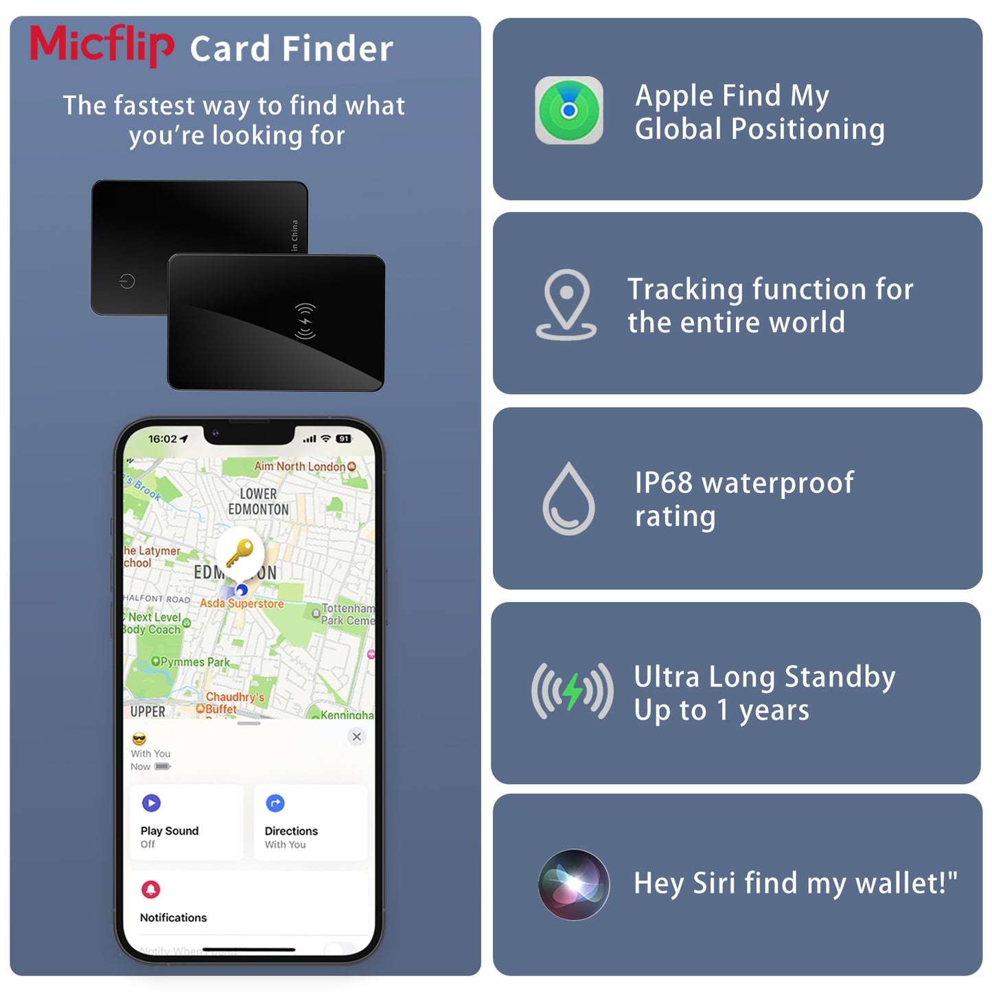 P045 Wallet Tracker Compatible with Apple Find My – 500mAh Rechargeable Wireless Qi Tile Tracker
