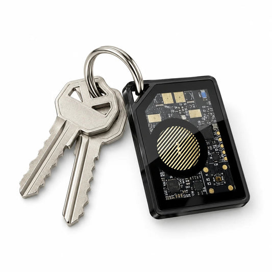 P21 rechargeable mini key finder attached to a key ring