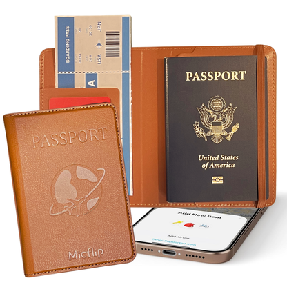 Smart Passport Holder [Apple MFi Certified] Built-in Tracker Compatible with Apple Find My (FMI) – Global Positioning – Qi Rechargeable (wireless charging) – 100 dB Alarm – iOS Only