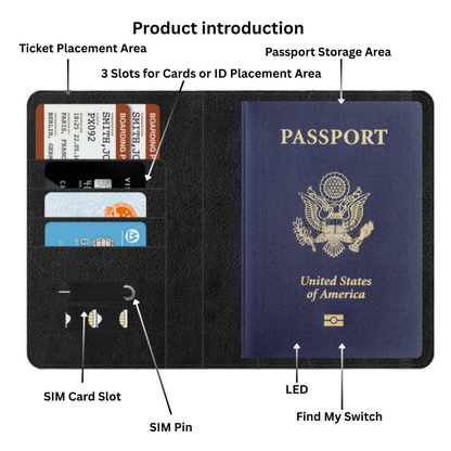 Smart Passport Holder [Apple MFi Certified] Built-in Tracker Compatible with Apple Find My (FMI) – Global Positioning – Qi Rechargeable (wireless charging) – 100 dB Alarm – iOS Only