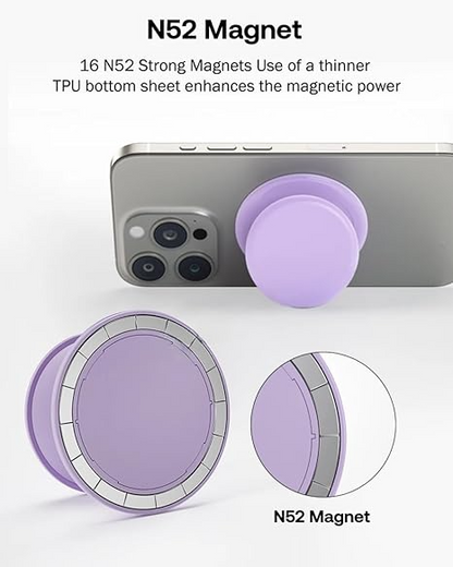 Magnetic Phone Grip Kickstand - Compatible With MagSafe, iPhone, Samsung and Devices With Magnetic Shell Using The Adapter Ring (Included)