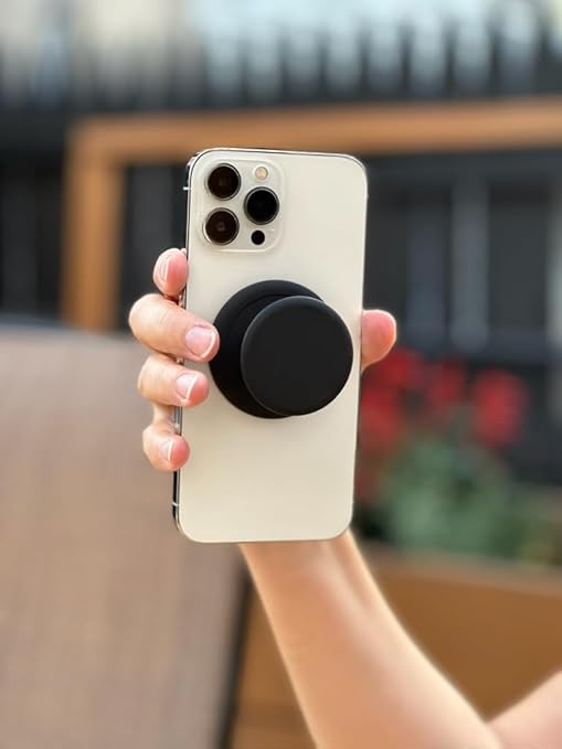 Magnetic Phone Grip Kickstand - Compatible With MagSafe, iPhone, Samsung and Devices With Magnetic Shell Using The Adapter Ring (Included)