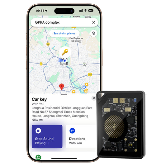 Mini Tracker [Apple MFi Certified] Global Positioning via Apple Find My (iOS Only) – Qi Rechargeable – 100 dB Alarm – Compact IP67 Locator for Keys, Bags & Luggage (iOS only)