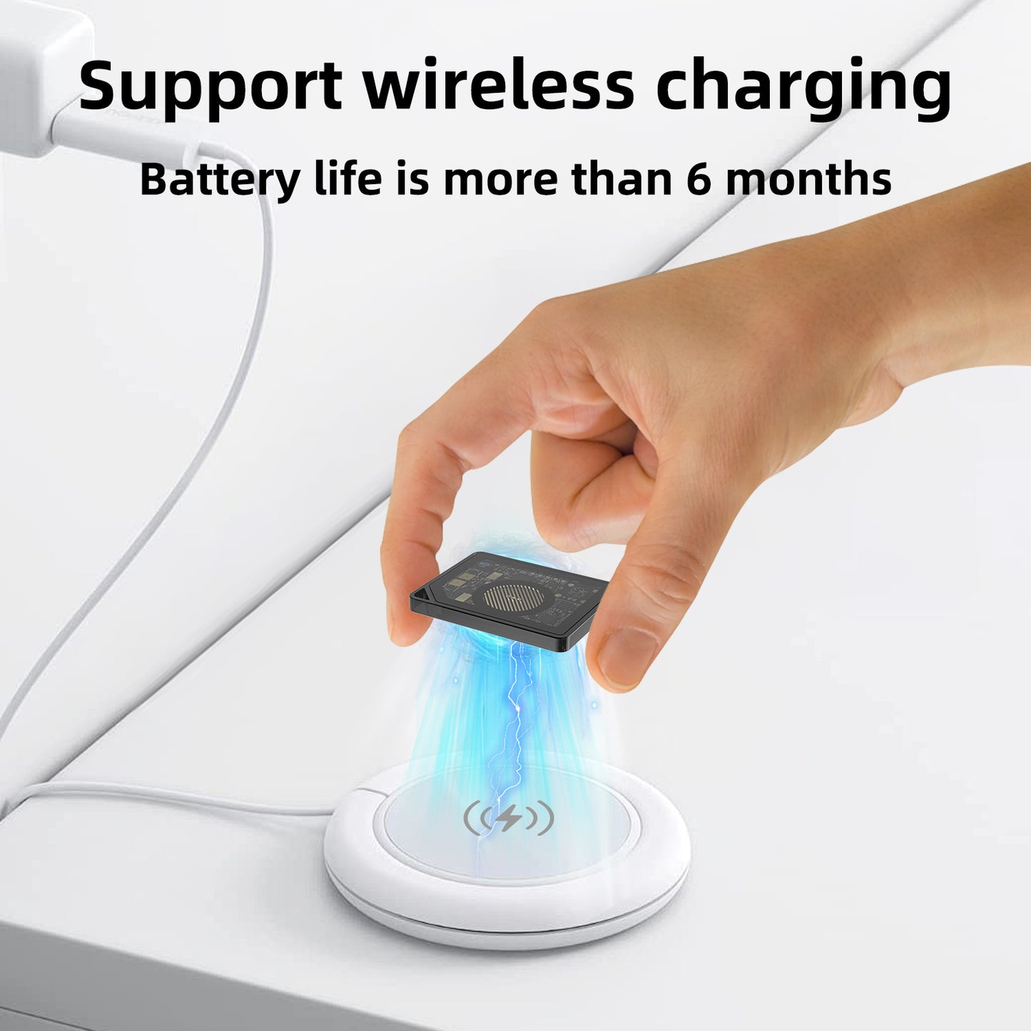 Mini Tracker [Apple MFi Certified] Global Positioning via Apple Find My (iOS Only) – Qi Rechargeable – 100 dB Alarm – Compact IP67 Locator for Keys, Bags & Luggage (iOS only)
