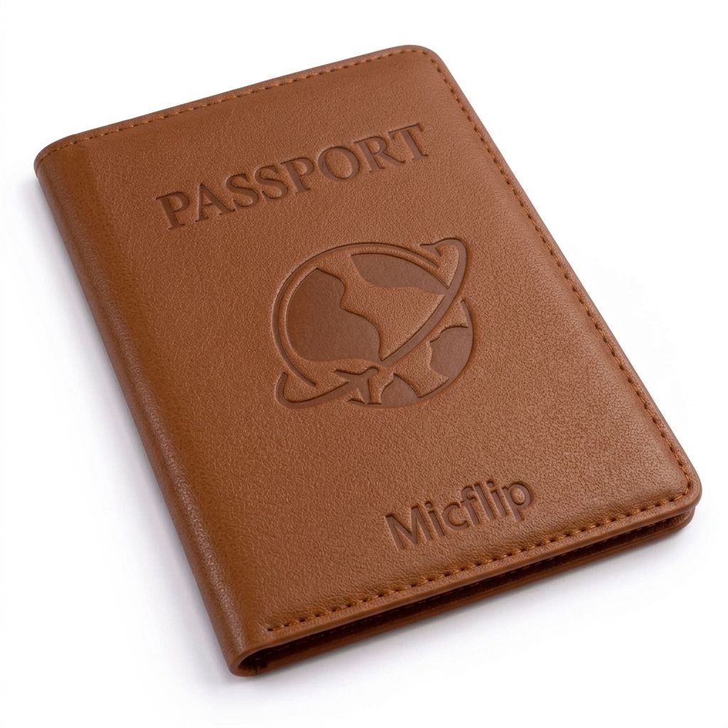 Brown K02 passport holder in three-quarter view